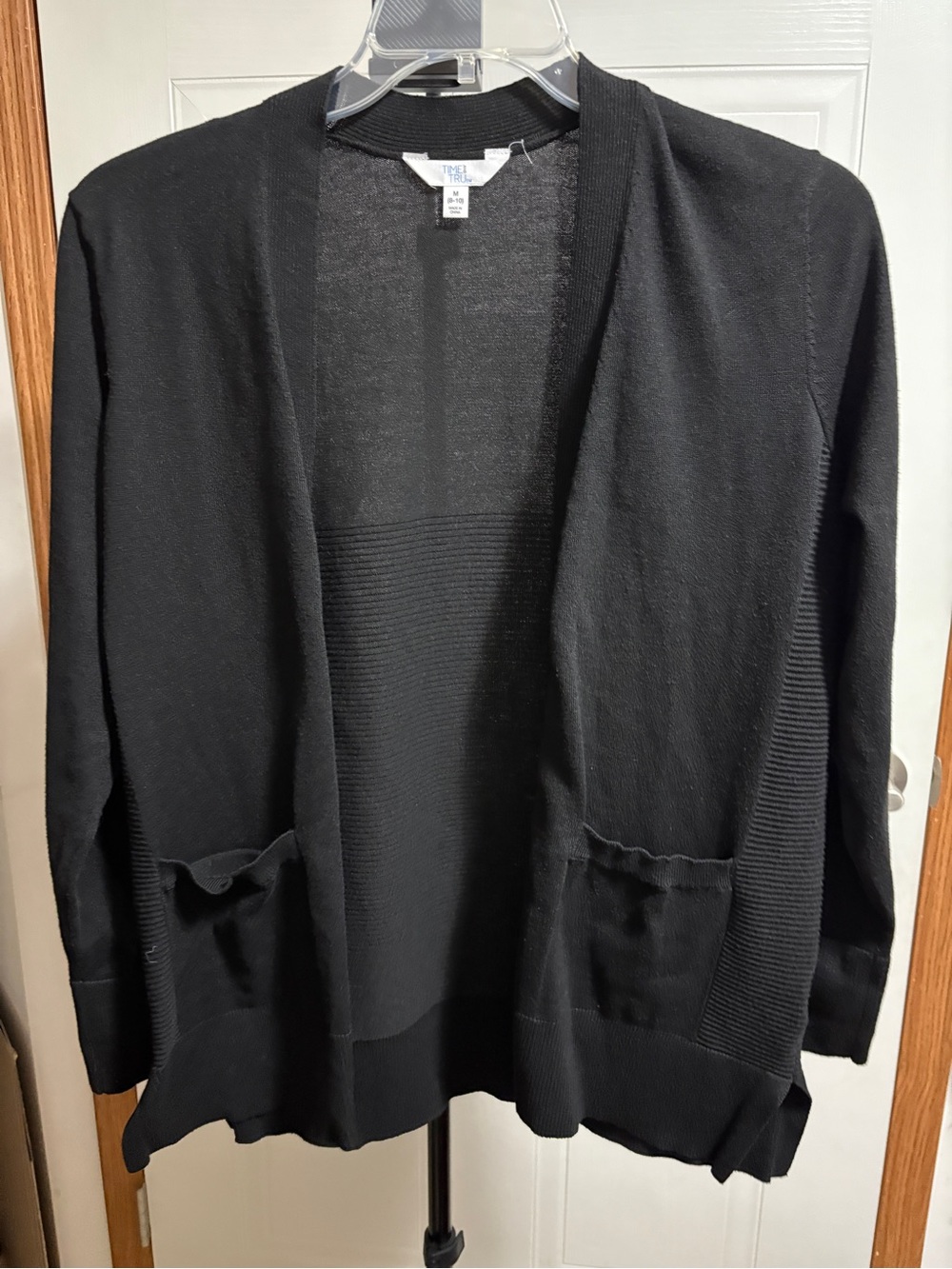 Time and Tru Black Open-Front Pocket Cardigan
